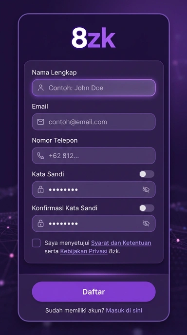 Registrasi Akun Baru 8zk untuk Pengguna Android