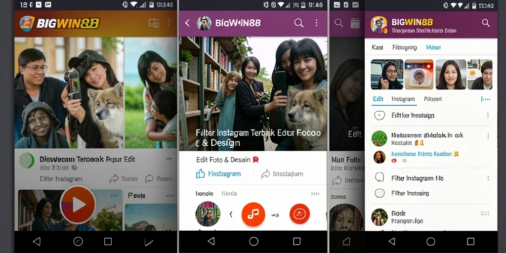 Tampilan antarmuka aplikasi Filter Instagram BIGWIN88 yang menarik dan intuitif.