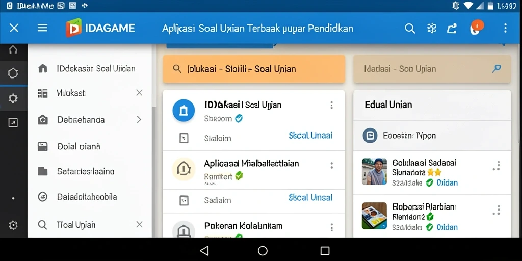 Screenshot IDAGAME menunjukkan antarmuka Soal Ujian yang menarik.