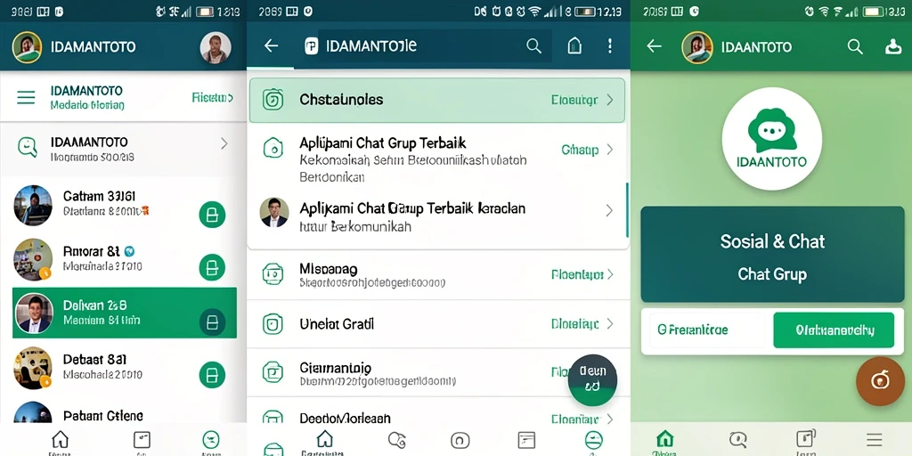 Tampilan antarmuka aplikasi Chat Grup IDAMANTOTO yang modern dan user-friendly.