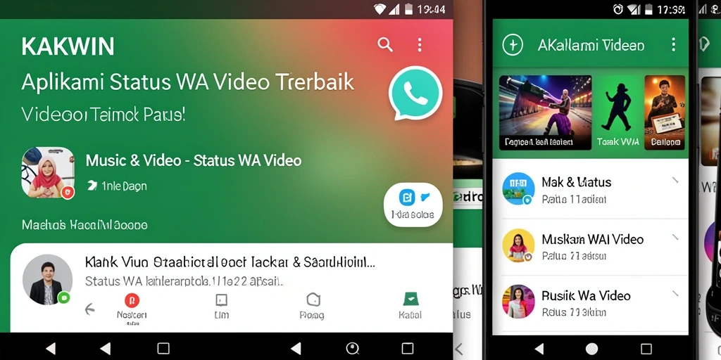 Tampilan antarmuka KAKWIN dengan pilihan video menarik untuk status WA.
