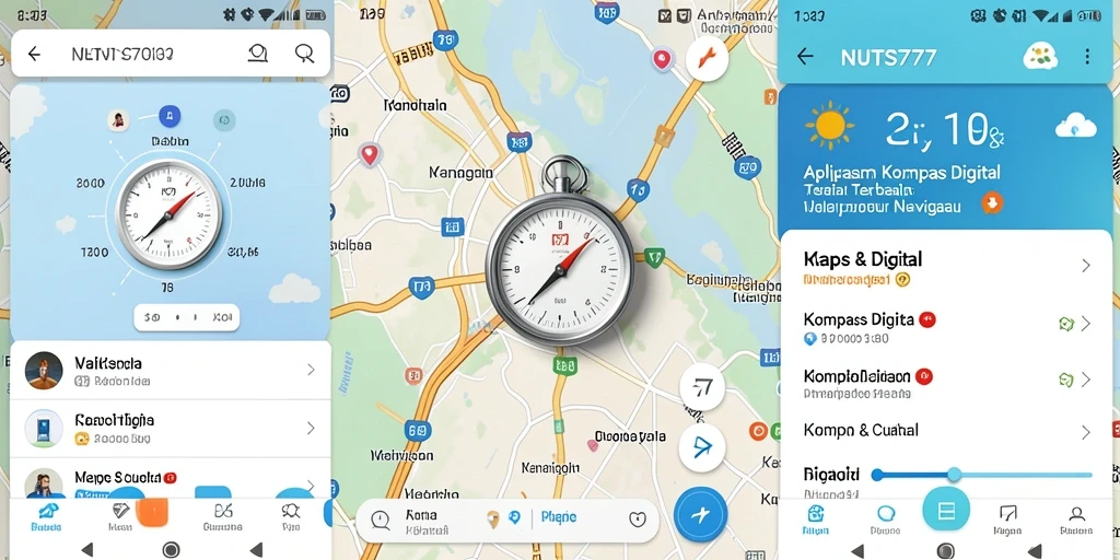 Antarmuka NUTS777 yang menampilkan fungsi kompas digital.