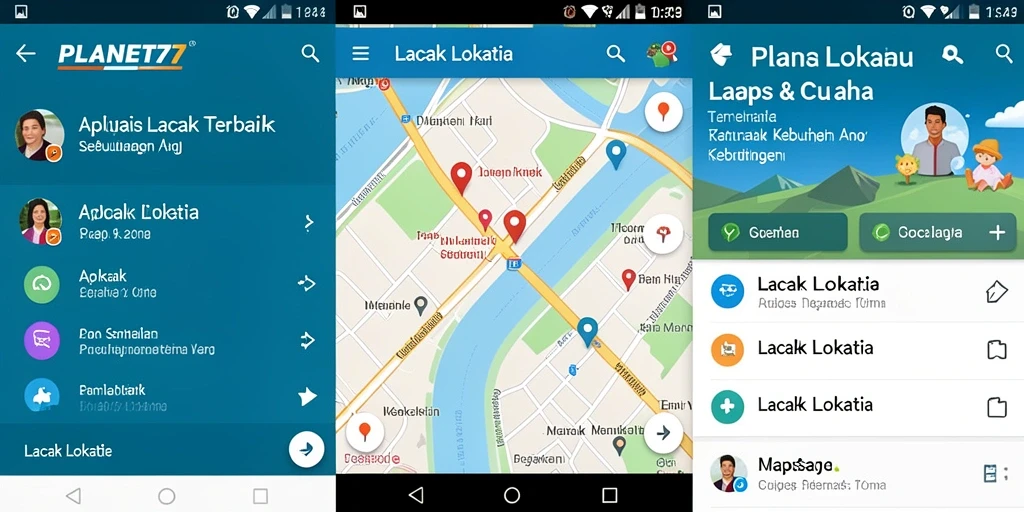 Screenshot utama <strong>PLANET77</strong> menampilkan antarmuka pengguna untuk pelacakan lokasi.