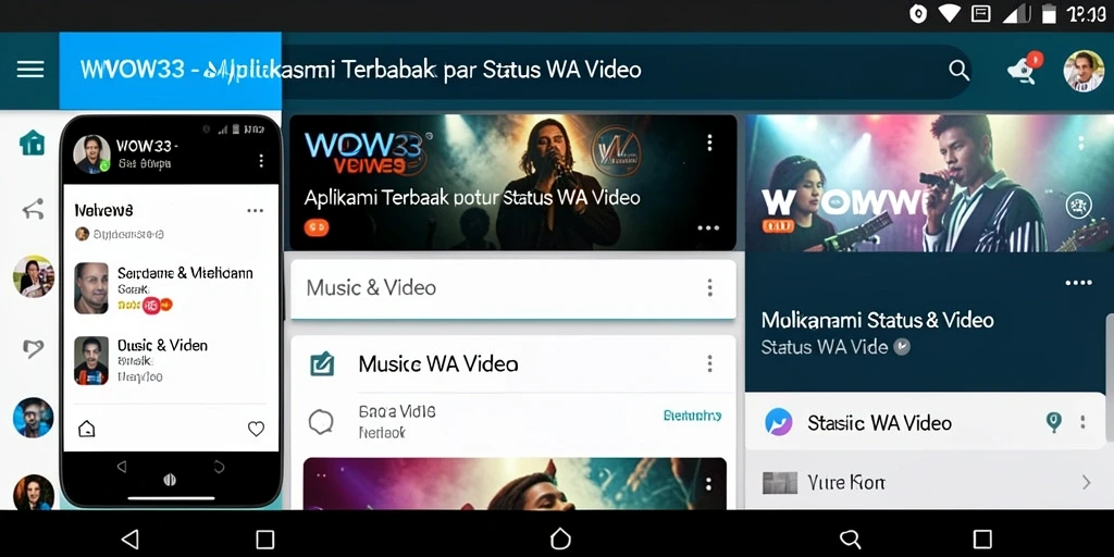 Antarmuka WOW33 dengan berbagai pilihan video untuk status WA.